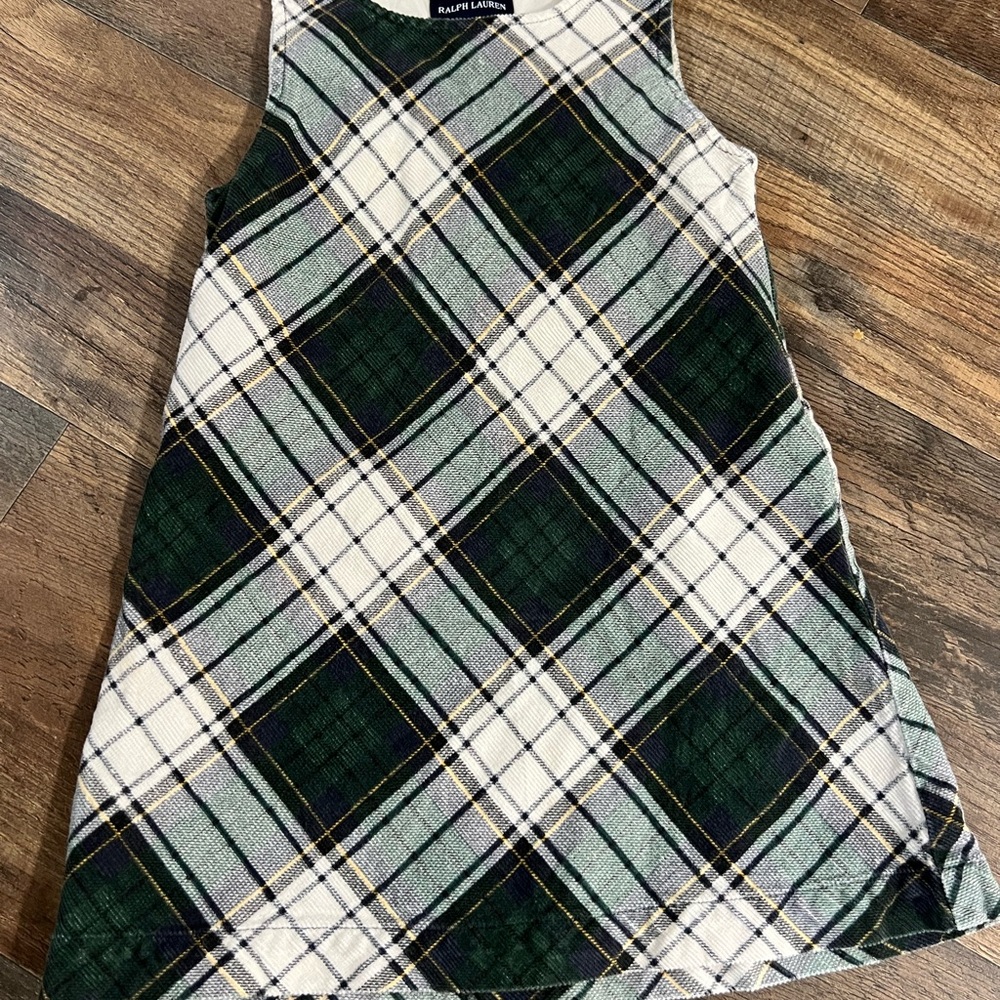 Vintage/Y2K Girls Ralph Lauren Green and White Plaid Dress 3T